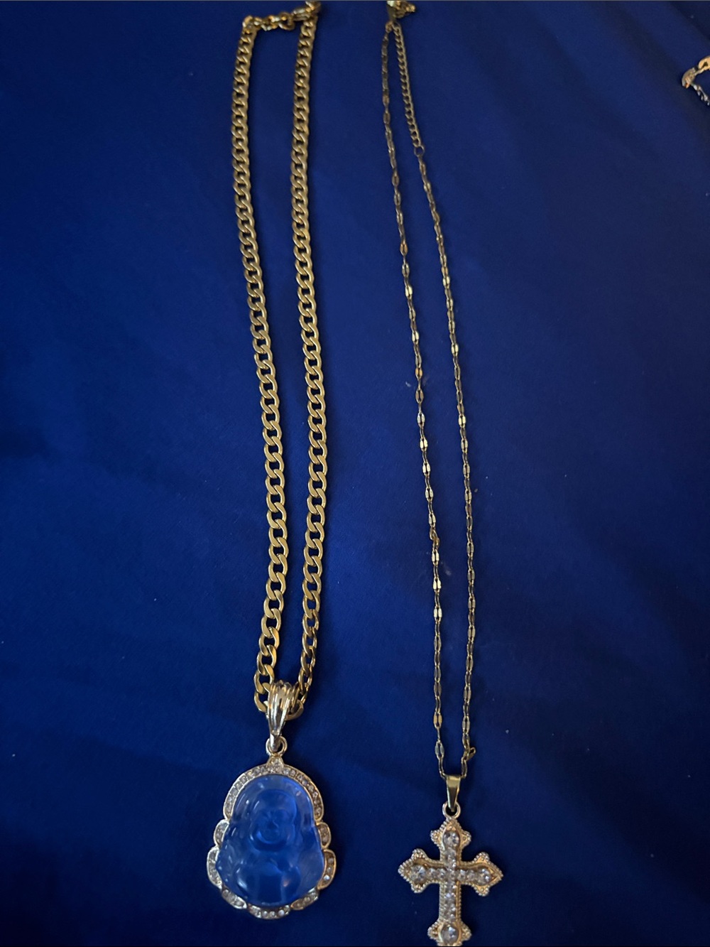 FASHION - 2pc Bundle Gold-Tone Blue Buddha & Criss chain Pendant Necklace
